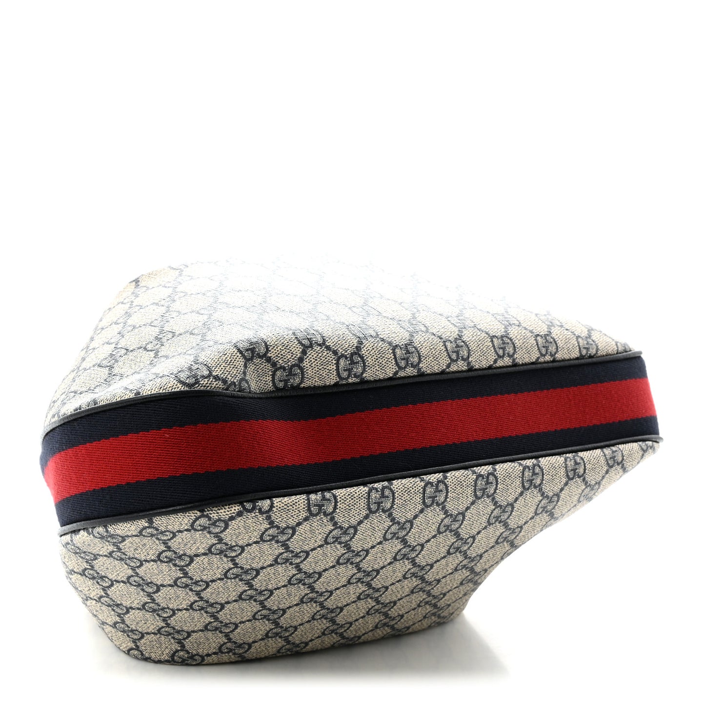 GG Supreme Monogram Textured Calfskin Web Large Attache Shoulder Bag  Beige Blue