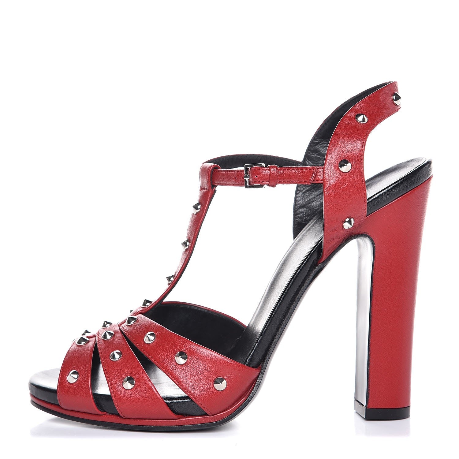 Gucci Nappa Studded Melville T-Strap Sandals 38 Rosso 1 of 8