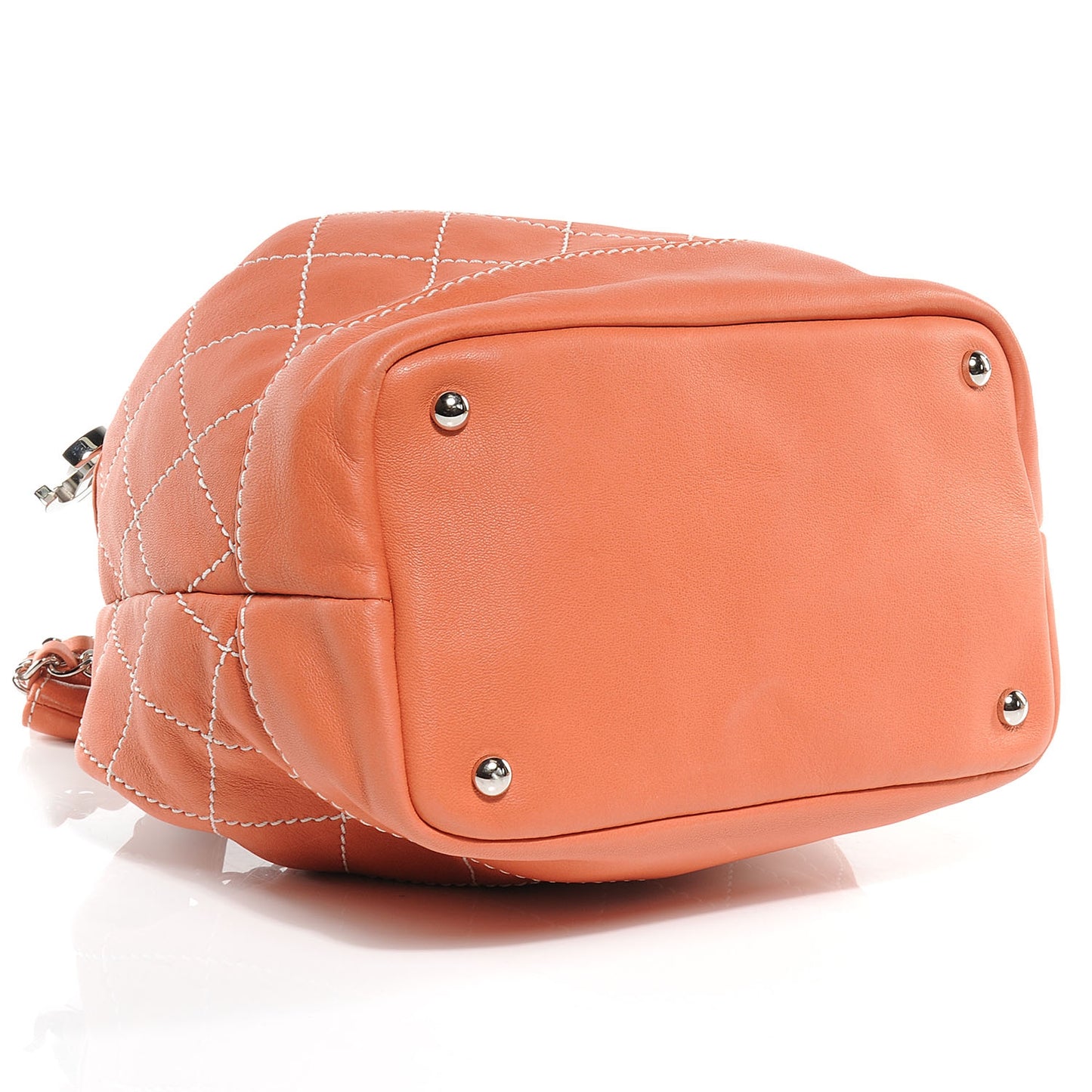 Lambskin Contrast Stitch Small Drawstring Tote Coral