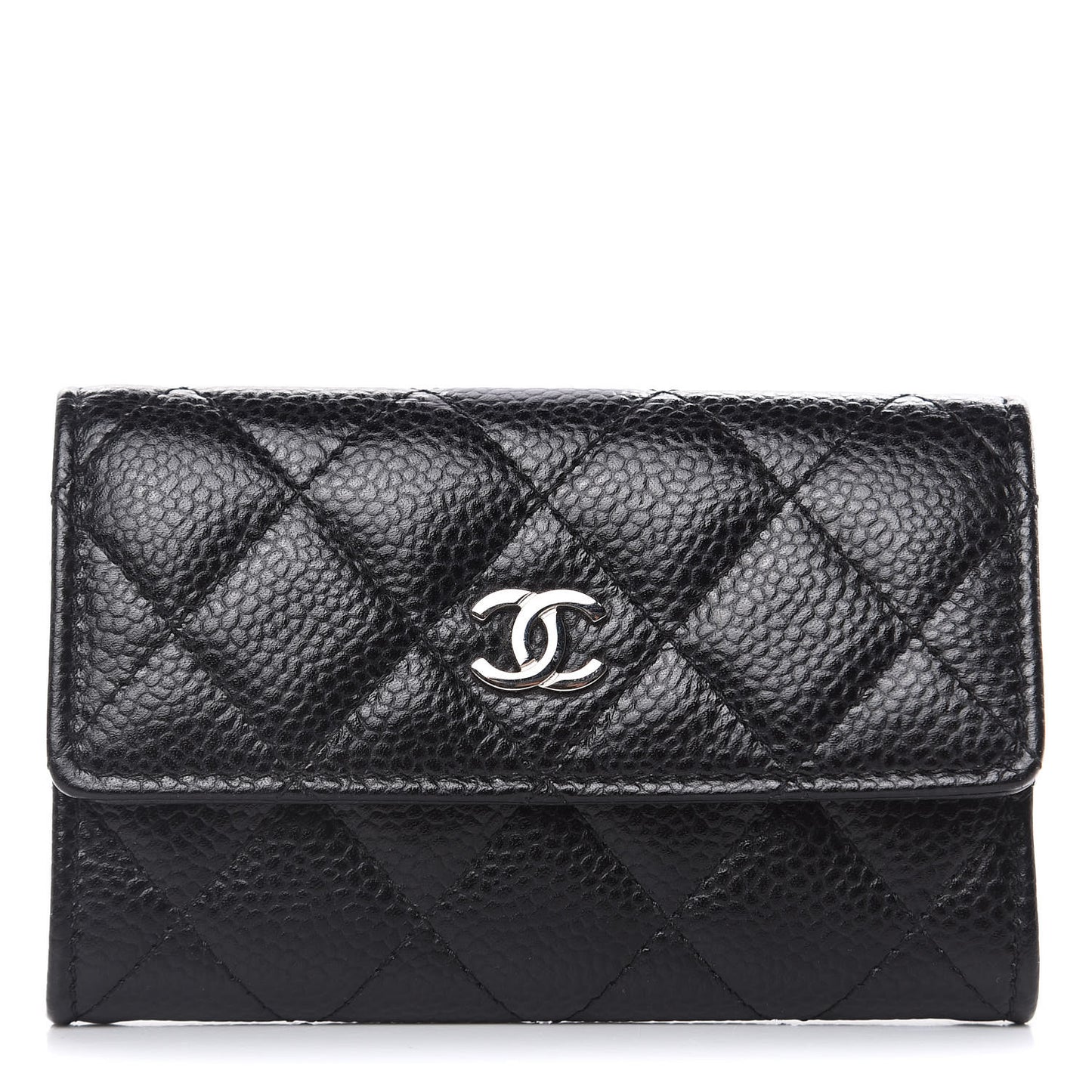 Caviar Quilted Flap Card Holder Black