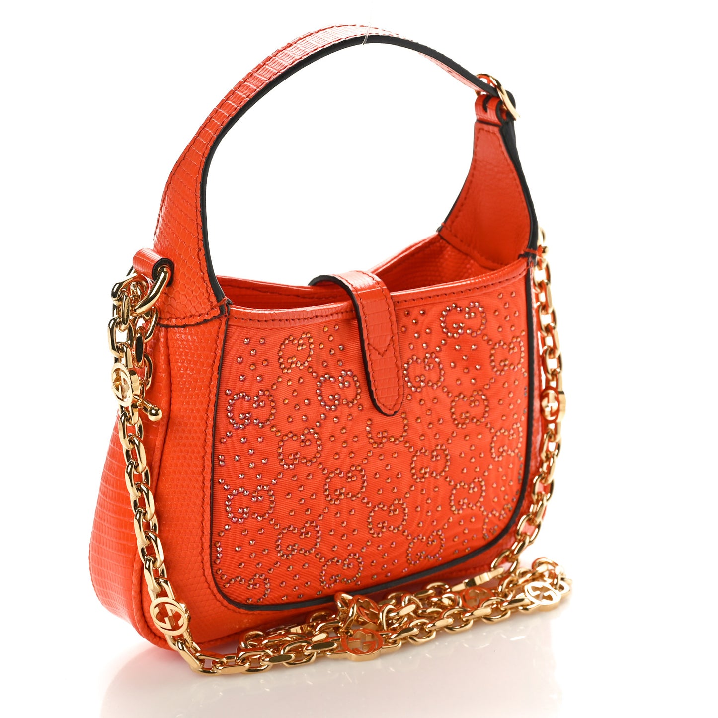 Canvas Lizard Crystal GG Monogram Mini Jackie 1961 Orange