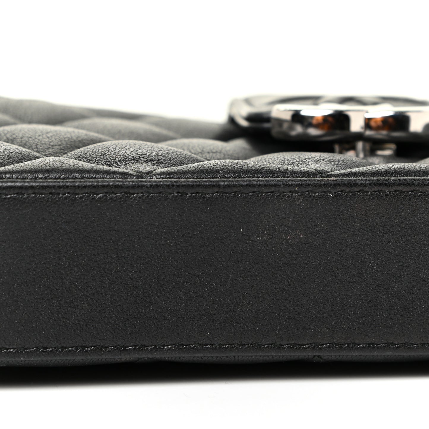 Lambskin Quilted CC Box Clutch With Chain Black