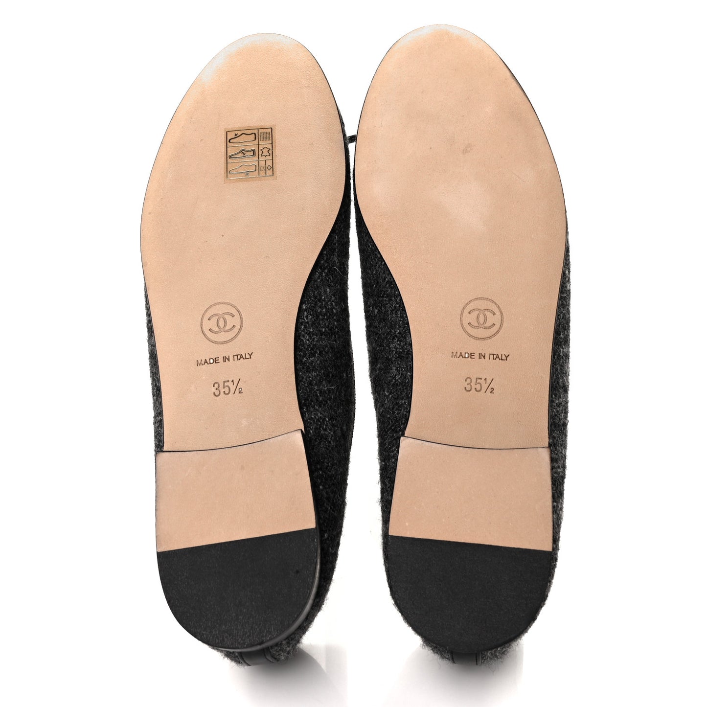 Tweed Grosgrain Cap Toe Ballerina Flats 35.5 Dark Grey Black