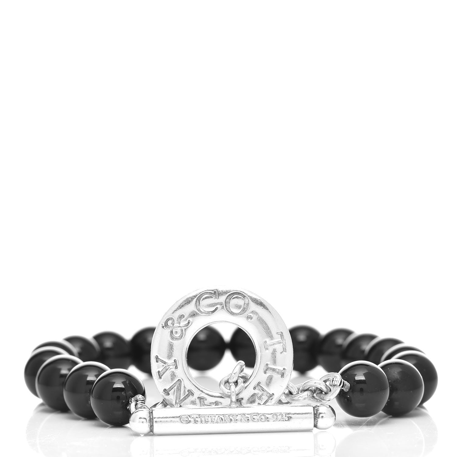 Tiffany Sterling Silver Black Onyx Bead Toggle Bracelet 3 of 5