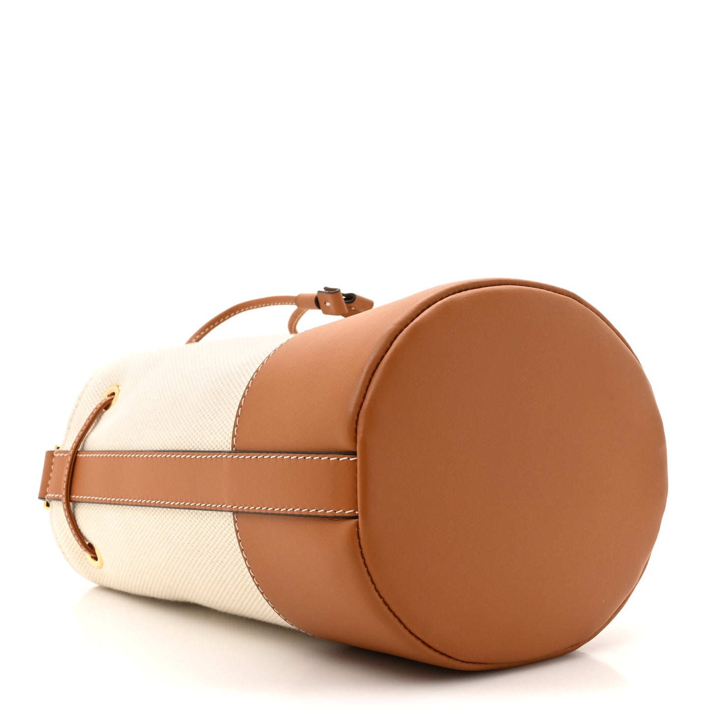 Calfskin Canvas Bucket Bag Natural Russet Brown