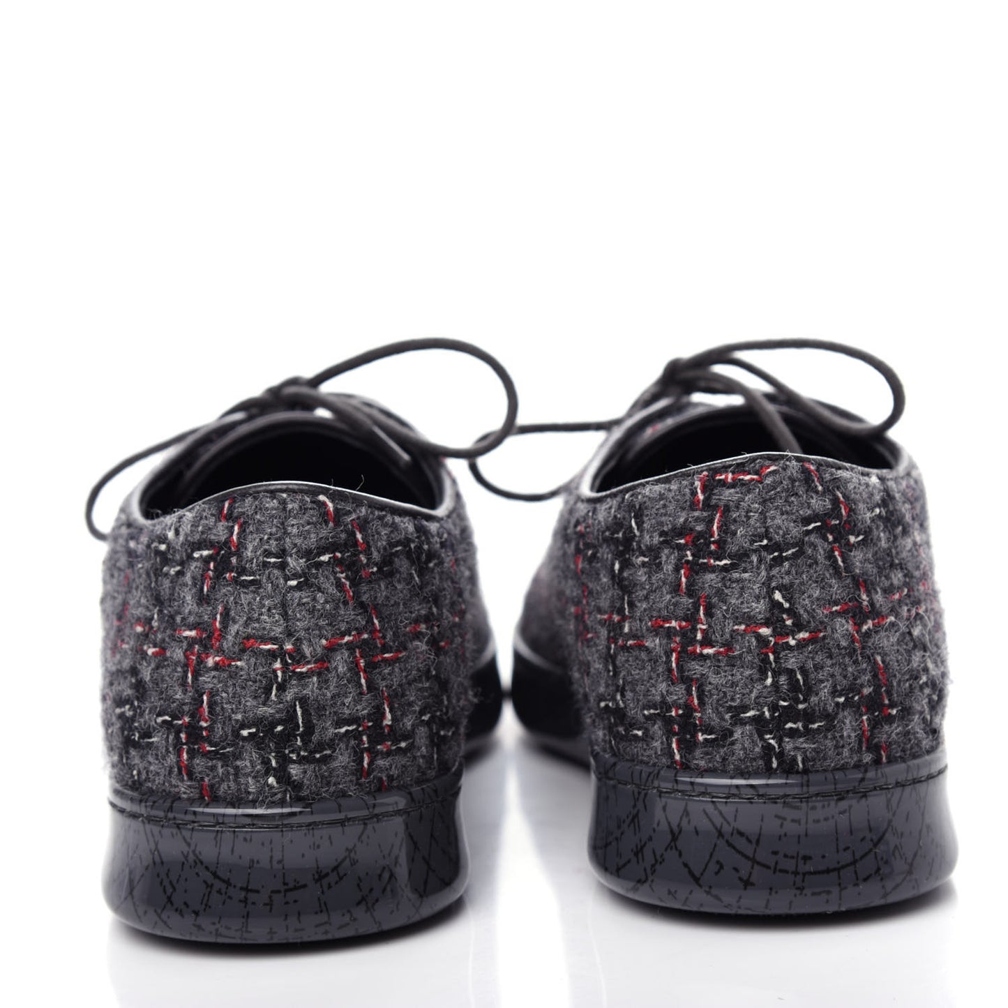 Lambskin Tweed Sneakers 36 Black Grey Red