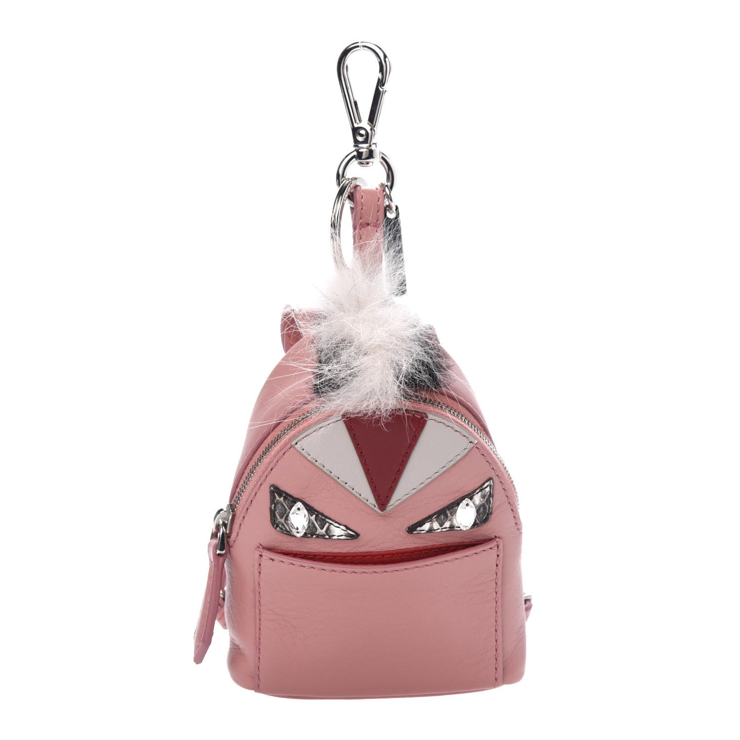 Fendi Vitello Dolce Elaphe Crystal Nutria Fox Fur Monster Eyes Mini Backpack Charm Bois de Rose Black Multicolor 1 of 8