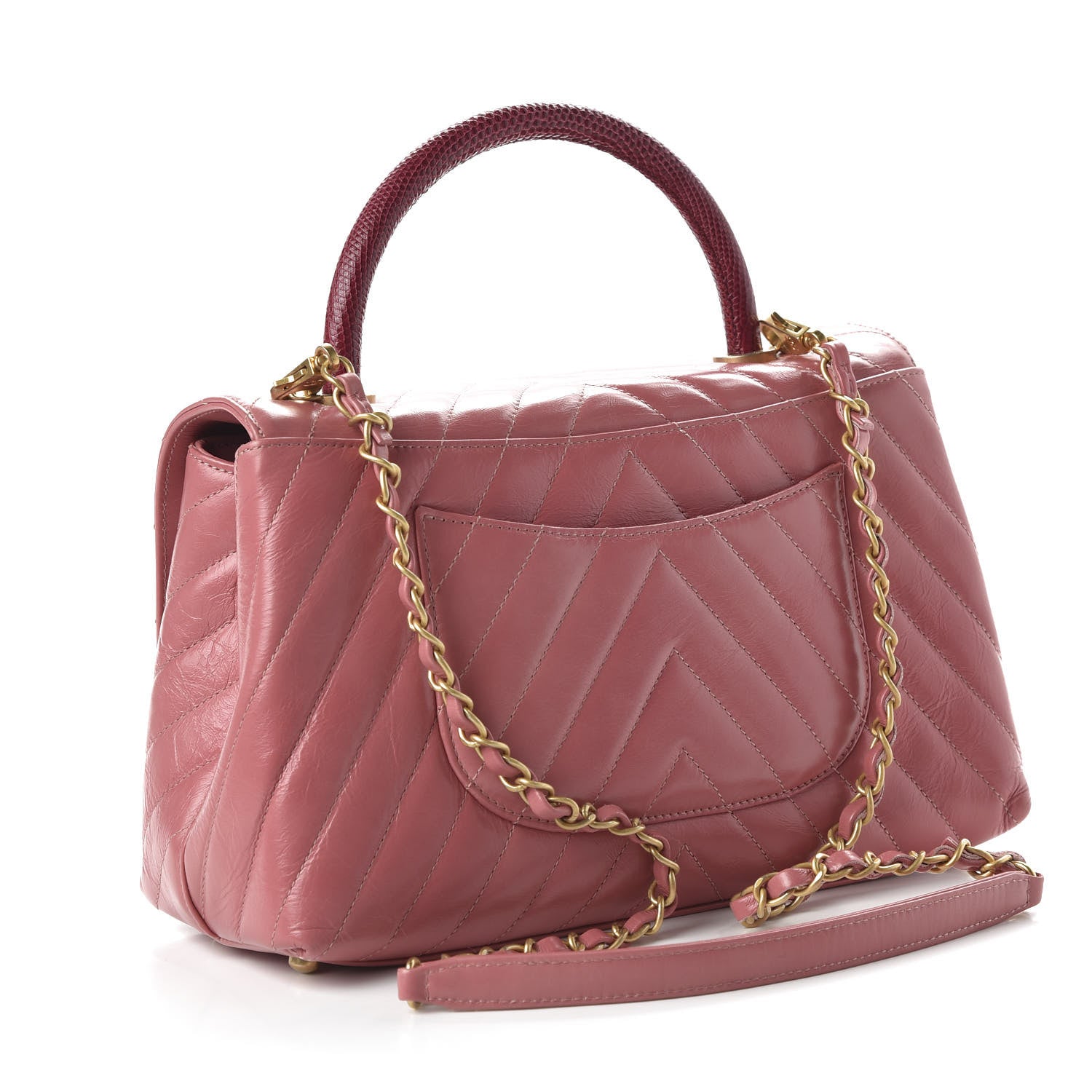 Chanel Calfskin Lizard Chevron Quilted Small Coco Handle Flap Pink 3 of 11