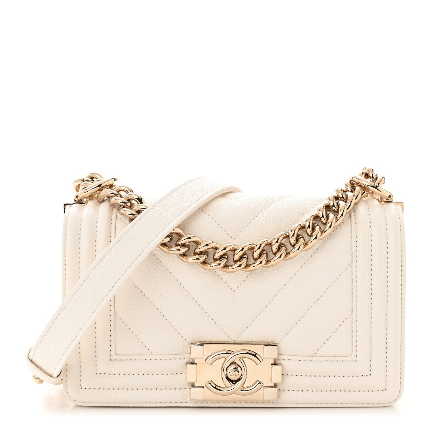 Chanel Caviar Chevron Quilted Small Boy Flap White 1 of 10