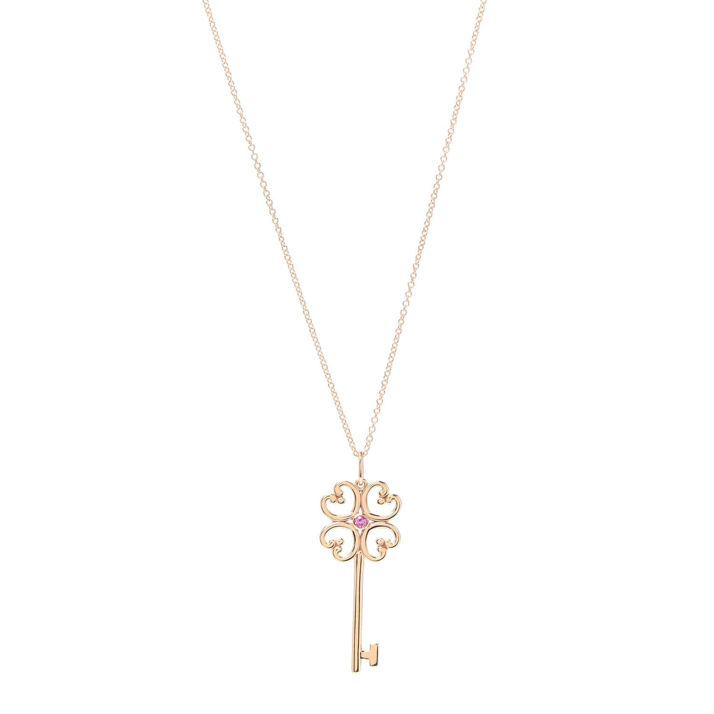 18K Rose Gold Pink Sapphire Quatra Key Pendant Necklace