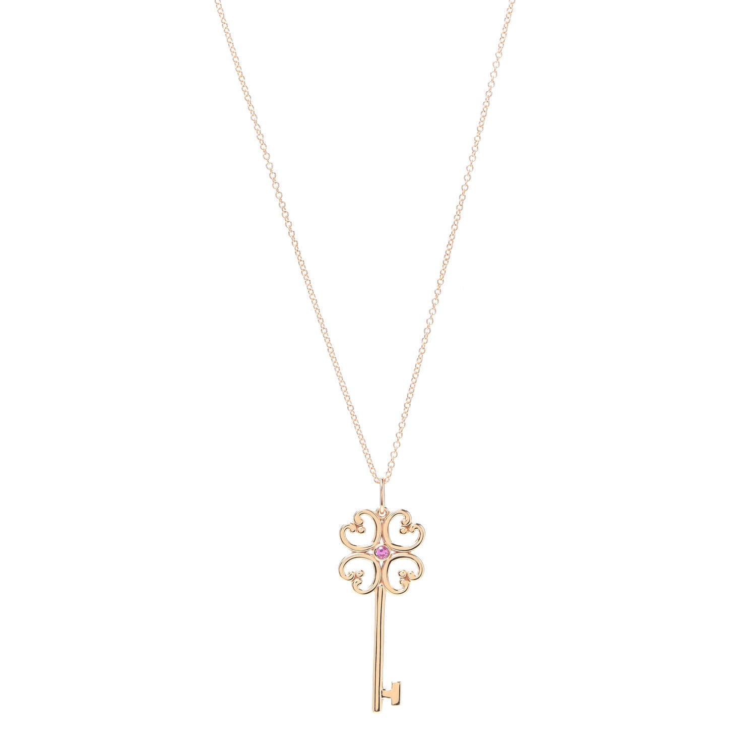 Tiffany 18K Rose Gold Pink Sapphire Quatra Key Pendant Necklace 1 of 6