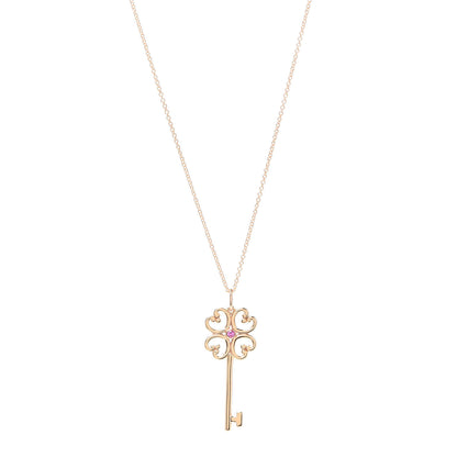 Tiffany 18K Rose Gold Pink Sapphire Quatra Key Pendant Necklace 1 of 6