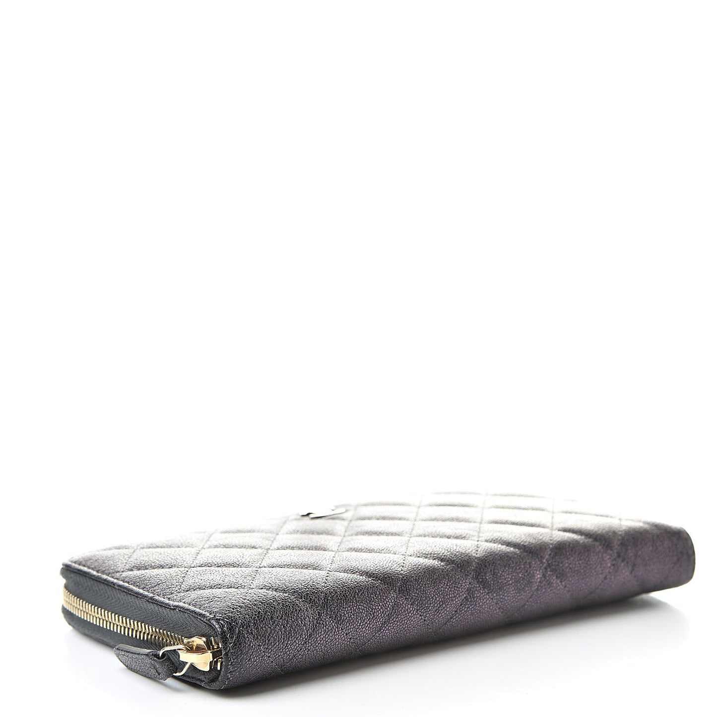 Iridescent Caviar Quilted Large Zip Around Organizer Wallet Black