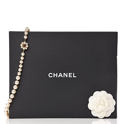 Chanel Pearl Crystal Gripoix CC Long Necklace Gold Pearly White Red 5 of 5