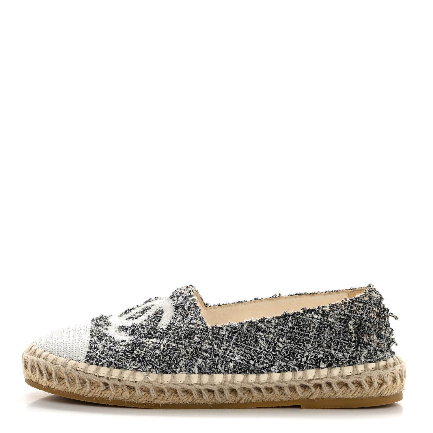 Chanel Tweed Sequin CC Espadrilles 37 Black White 1 of 10