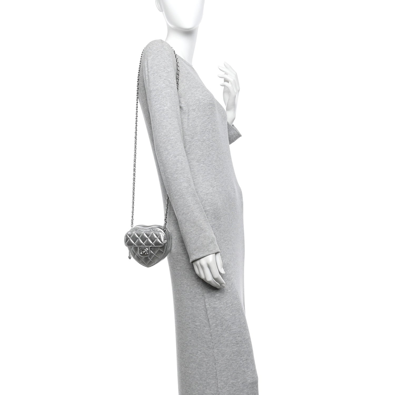Chanel Metallic Lambskin Quilted CC In Love Heart Clutch With Chain Silver 2 of 10