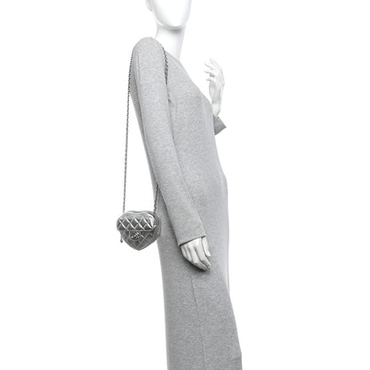 Chanel Metallic Lambskin Quilted CC In Love Heart Clutch With Chain Silver 2 of 10