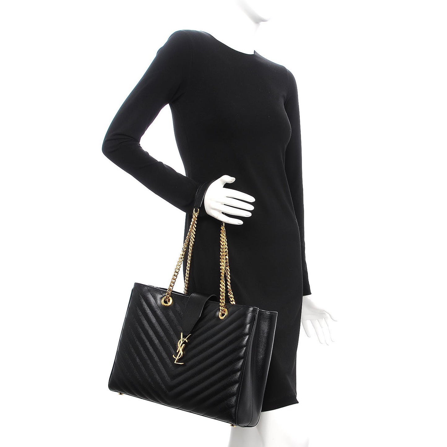 Grain De Poudre Matelasse Chevron Monogram Shopping Bag Black