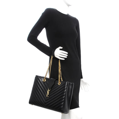 Saint Laurent Grain De Poudre Matelasse Chevron Monogram Shopping Bag Black 2 of 7