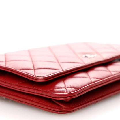 Chanel Lambskin Quilted Wallet On Chain WOC Red 10 of 12