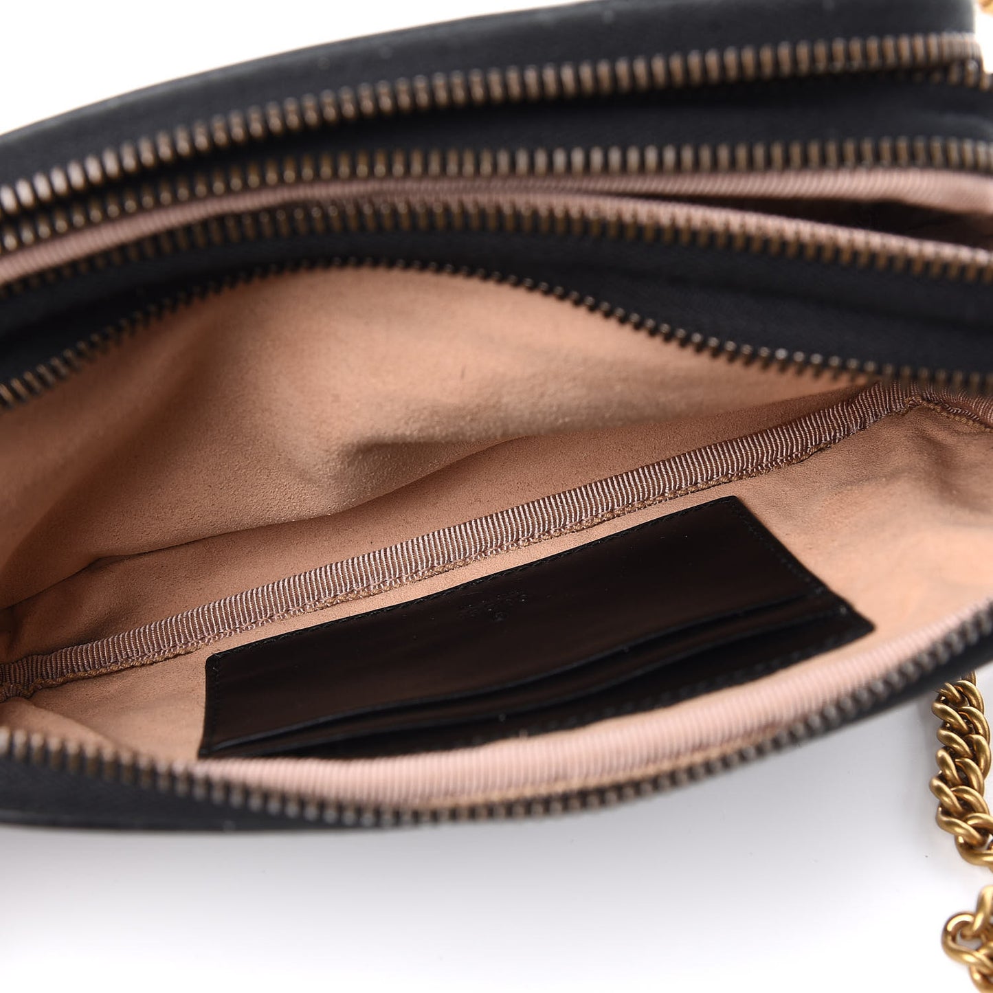Calfskin Matelasse Mini GG Marmont Chain Crossbody Bag Black