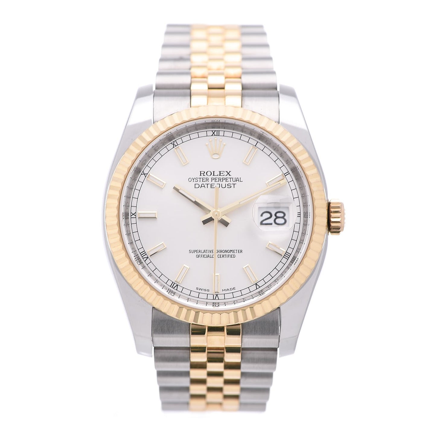Stainless Steel 18K Yellow Gold 36mm Oyster Perpetual Datejust Watch Silver 116233