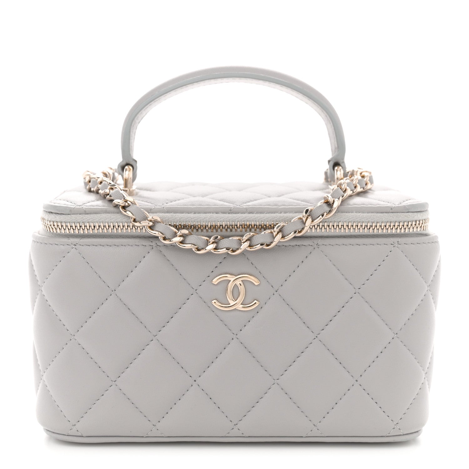 Chanel Lambskin Quilted Small Top Handle Vanity Case With Chain light Grey 1 of 13