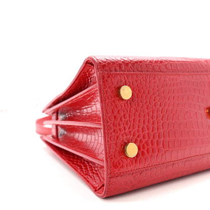Saint Laurent Calfskin Crocodile Embossed Baby Sac de Jour Eros Red 8 of 9