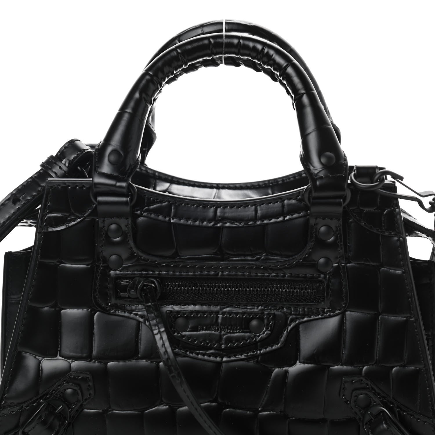 Balenciaga Semi Shiny Calfskin Crocodile Embossed Neo Classic Black Hardware Mini City Black 8 of 10