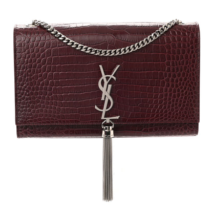 Saint Laurent Calfskin Crocodile Embossed Medium Classic Monogram Kate Tassel Satchel Dark Red 1 of 8