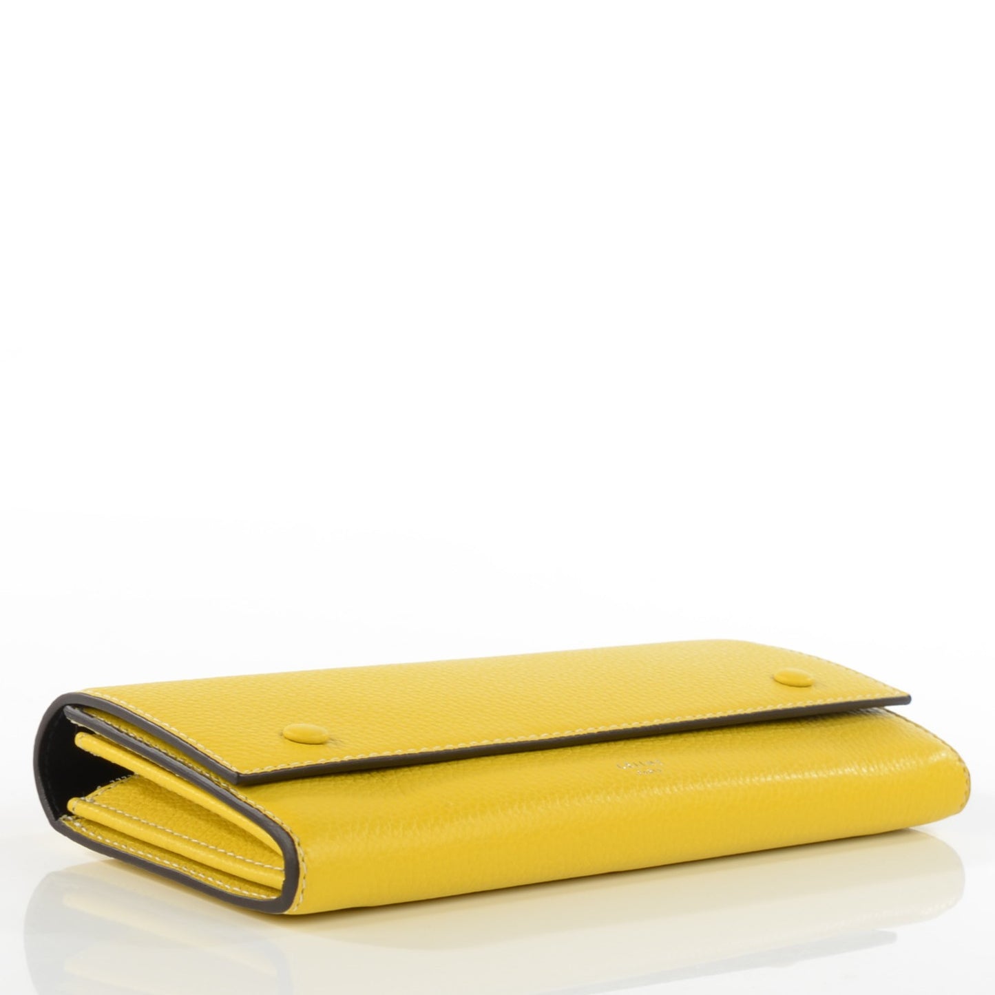 Drummed Calfskin Large Multifunction Flap Wallet Citron