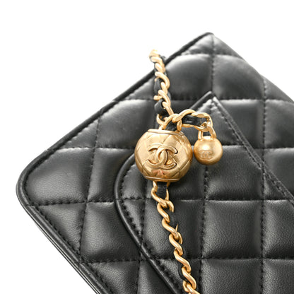 Chanel Lambskin Quilted CC Pearl Crush Wallet on Chain WOC Black 12 of 15