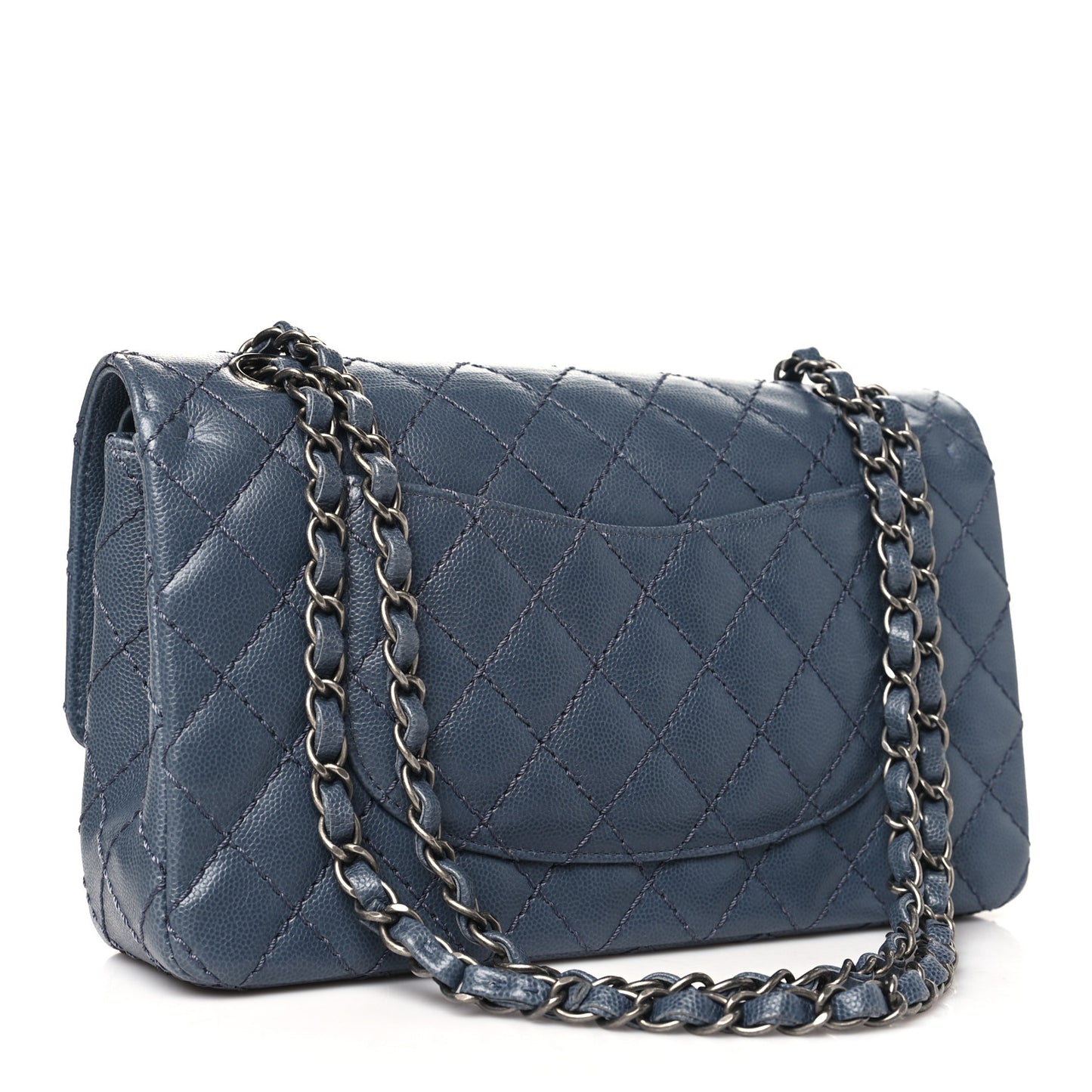 Caviar Quilted Medium Double Flap Grey