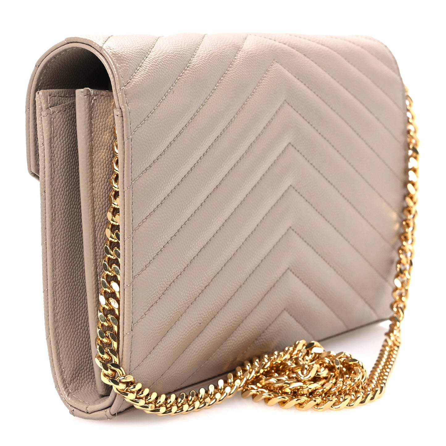 Grain De Poudre Matelasse Chevron Monogram Chain Wallet Dark Beige