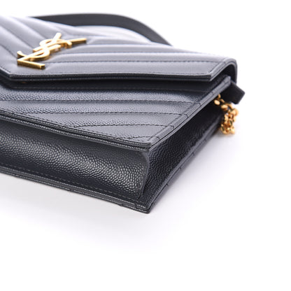 Saint Laurent Grain De Poudre Matelasse Chevron Monogram Envelope Chain Wallet Dark Smog 7 of 7