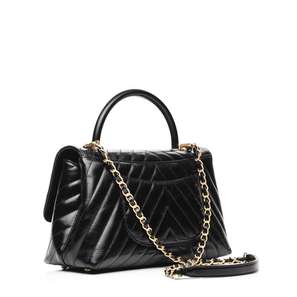 Chanel Calfskin Chevron Quilted Coco Handle Flap Black 4 of 8
