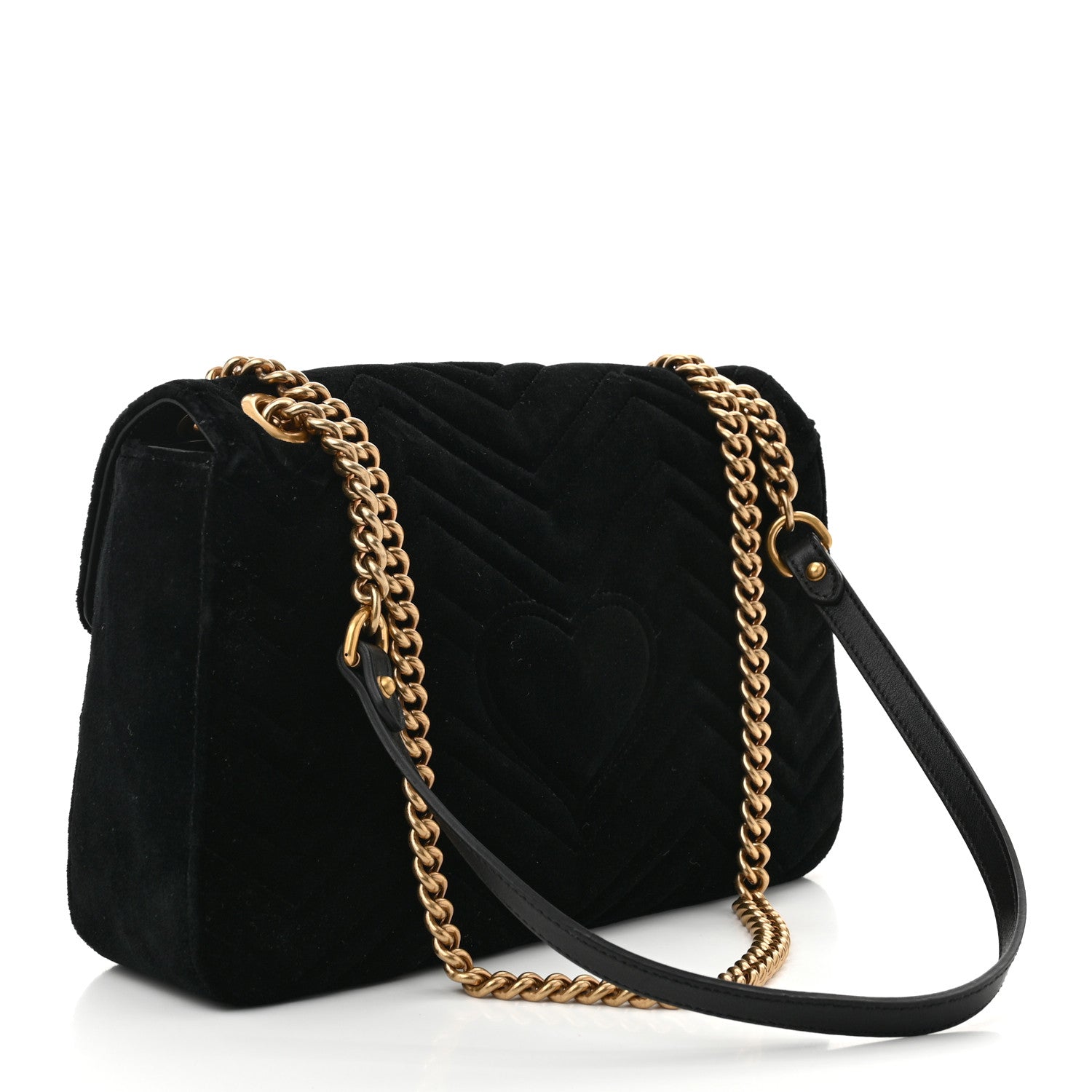 Gucci Velvet Matelasse Loved Embroidered Medium GG Marmont Shoulder Bag Black 3 of 10