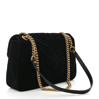 Gucci Velvet Matelasse Loved Embroidered Medium GG Marmont Shoulder Bag Black 3 of 10