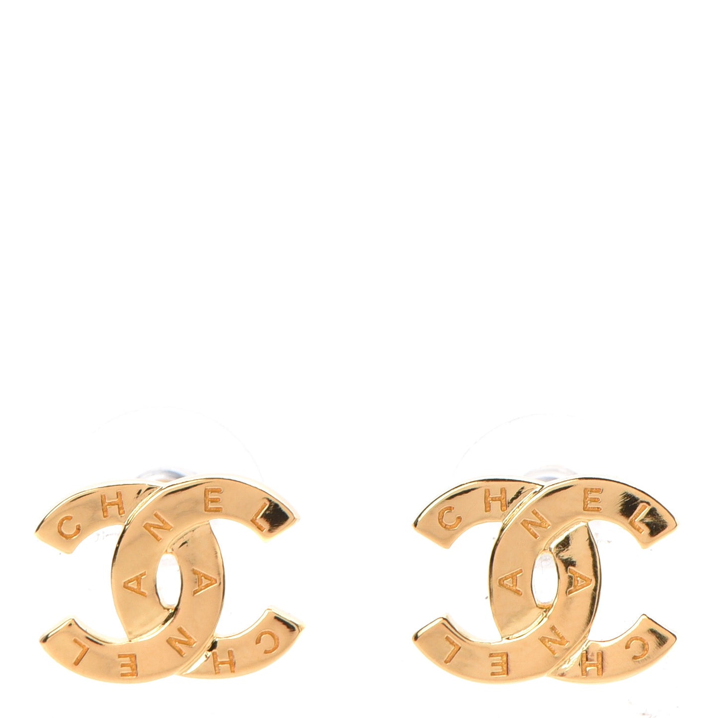 Metal CC Paris Button Stud Earrings Gold