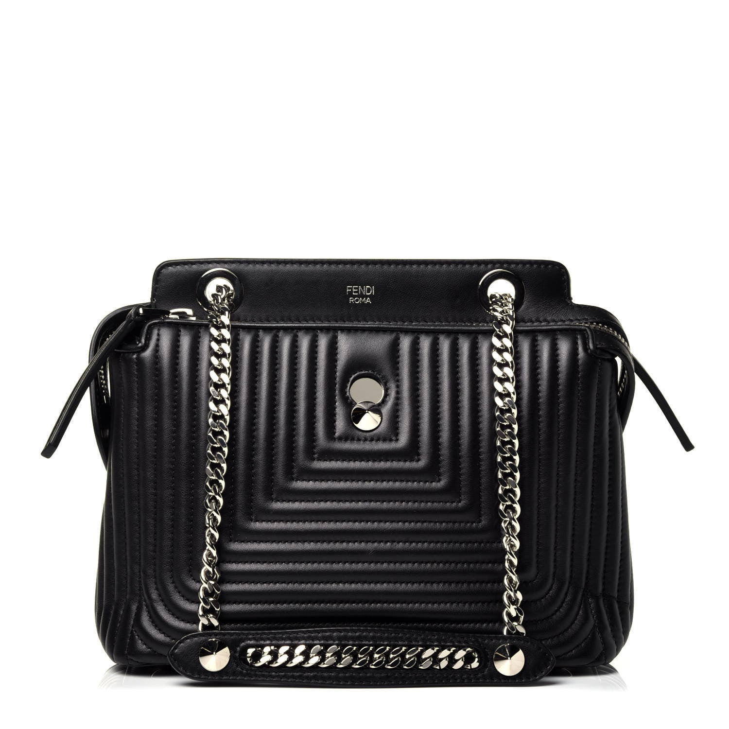 Fendi Shiny Nappa Trapuntata Chain Small DotCom Click Chain Satchel Black 1 of 10