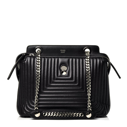 Fendi Shiny Nappa Trapuntata Chain Small DotCom Click Chain Satchel Black 1 of 10