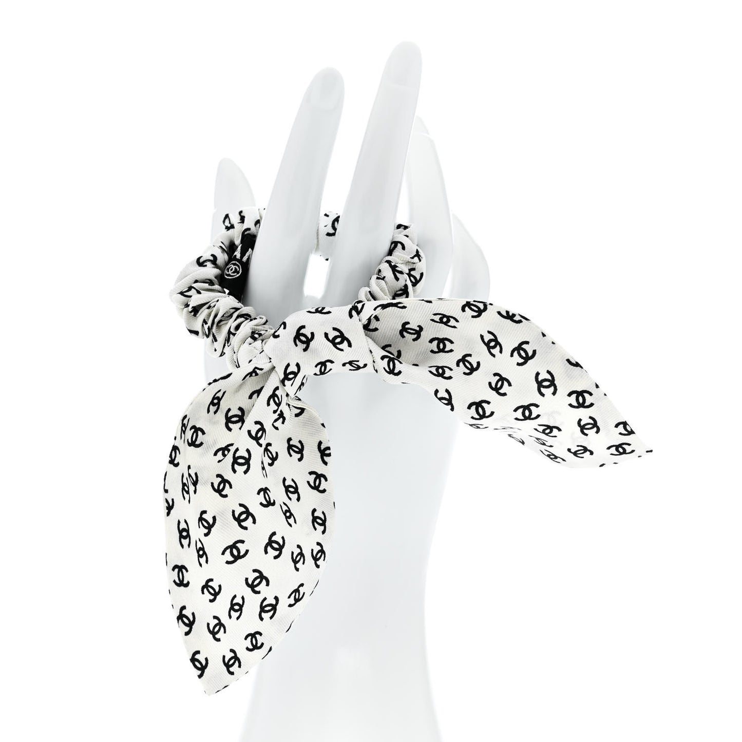 Silk Twill CC Scarf Hair Tie Black White