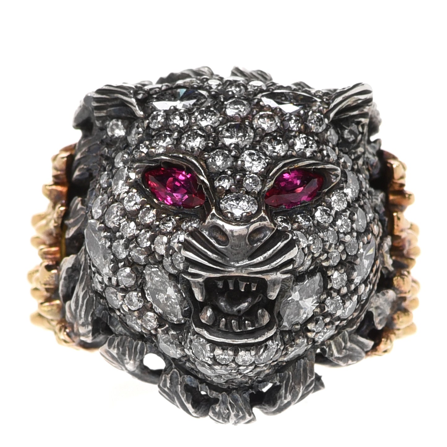18K Yellow Gold Diamond Ruby Le Marche des Merveilles Tiger Head Ring 53 6.5