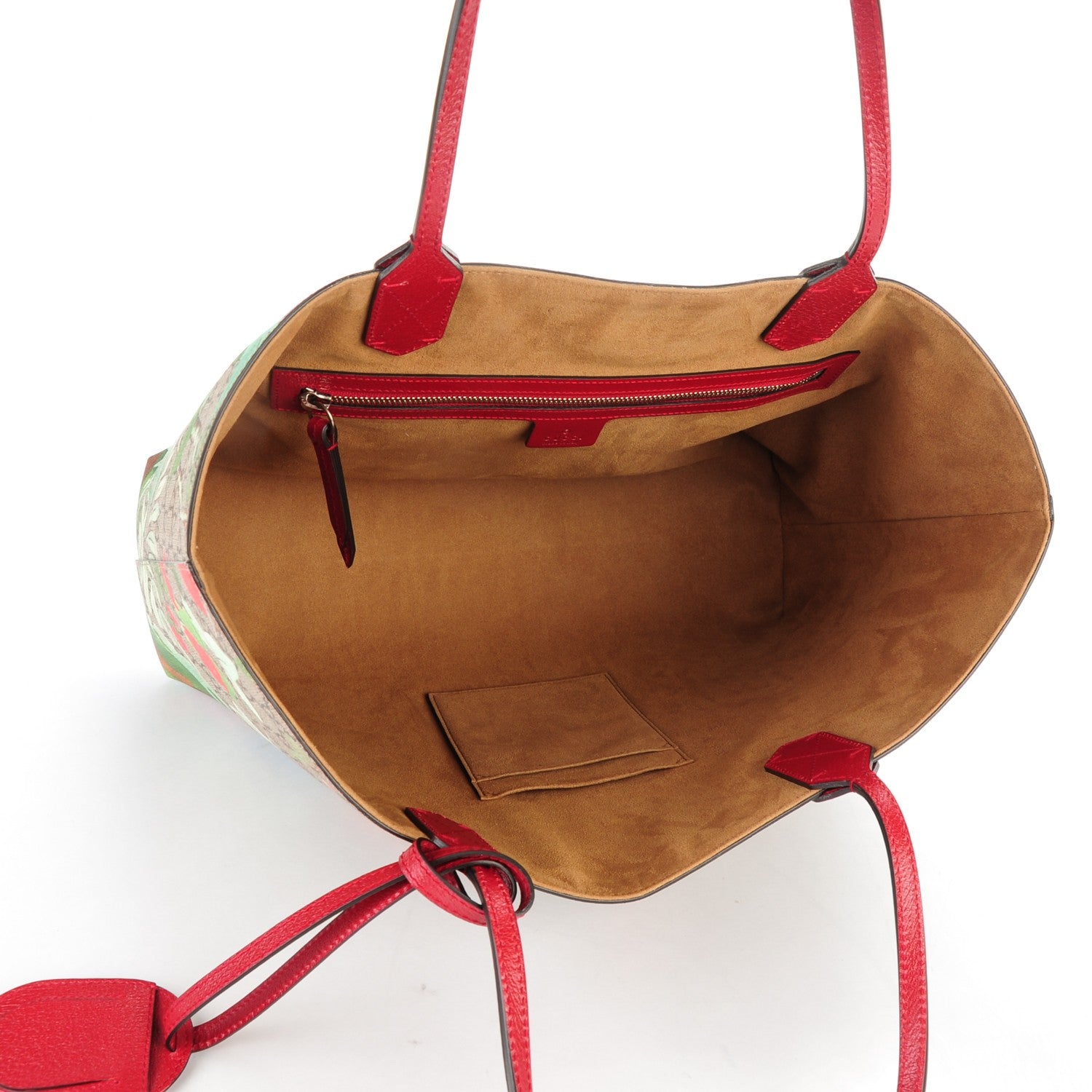Gucci GG Supreme Monogram Tian Medium Shopping Tote Beige Multicolor Red 5 of 7