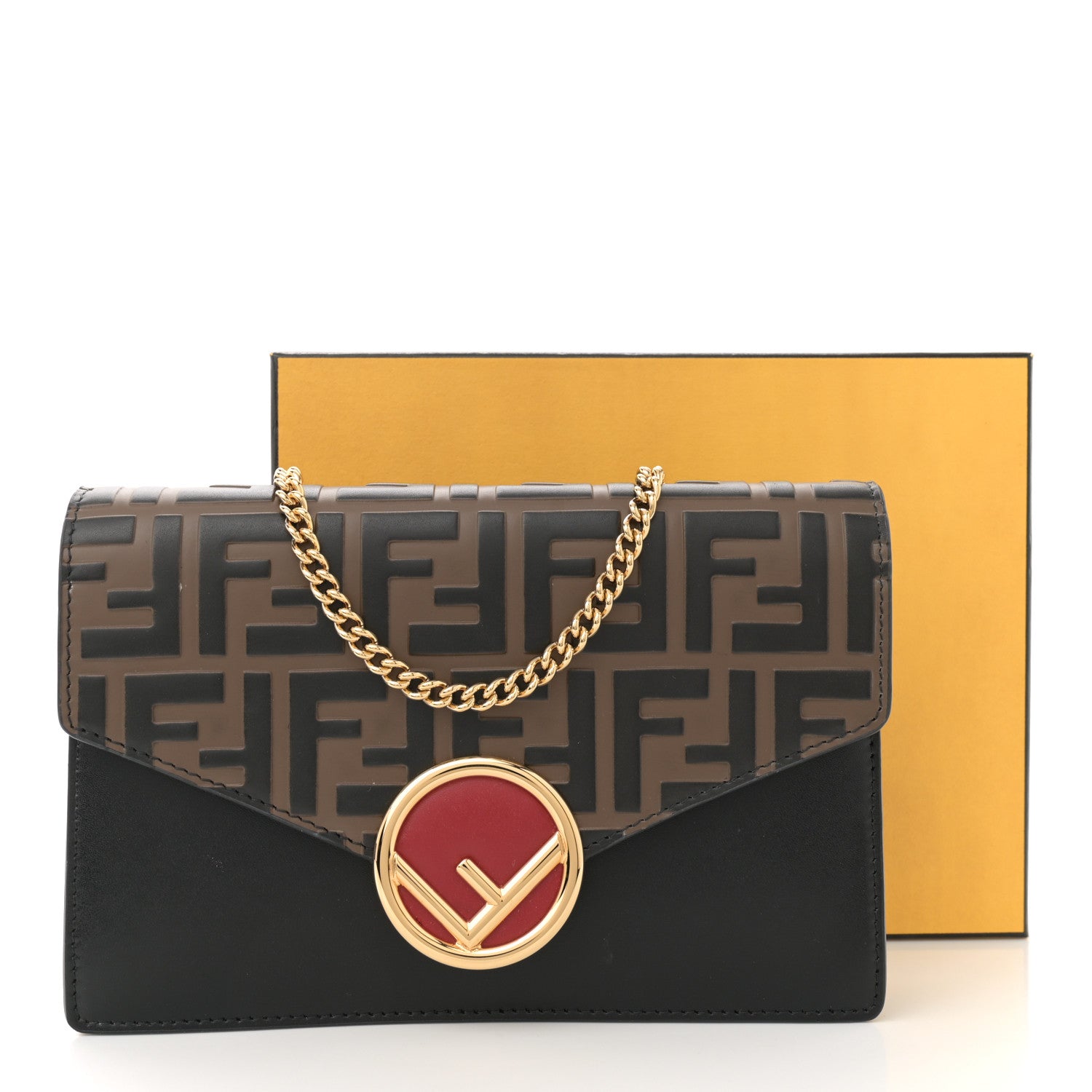 Fendi Vitello Cruise F is Fendi Bi-Color FF 1974 Embossed Medium Envelope Wallet On Chain Aspargo Maya Black Maya 10 of 10