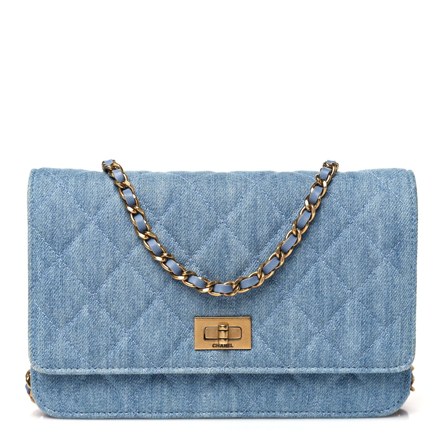 Chanel Denim Quilted Reissue Wallet On Chain WOC Blue 1 of 12