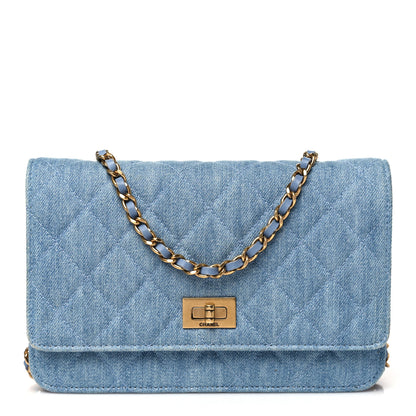 Chanel Denim Quilted Reissue Wallet On Chain WOC Blue 1 of 12