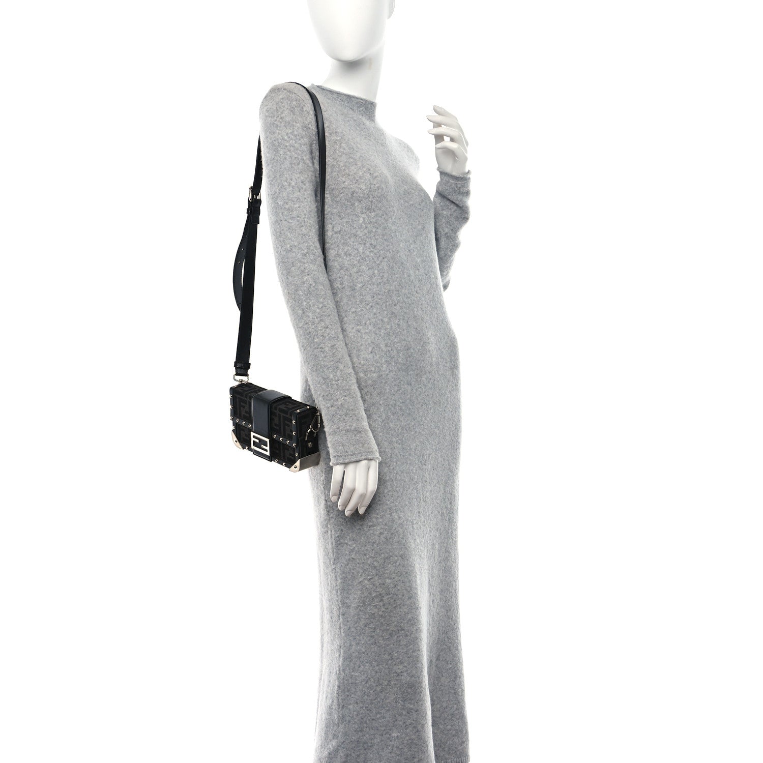 Fendi Recycled Fabric Jacquard Vitello Astro FF 1974 Mini Baguette Trunk Asfalto Black 2 of 9