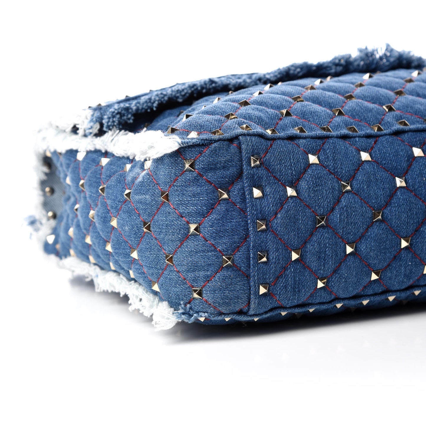 Denim Fringe Maxi Rockstud Spike Shoulder Bag Blue