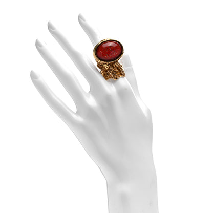 Saint Laurent Glass Cabochon Arty Ovale Ring 54 7 Gold Red 2 of 4